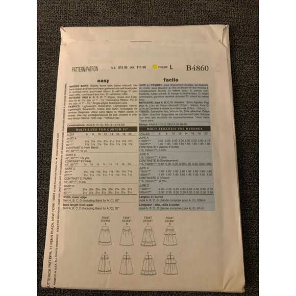 Butterick B4860 Womens Skirt Sewing Pattern Sizes 14 16 18 20 uncut 2006 - Picture 2 of 2